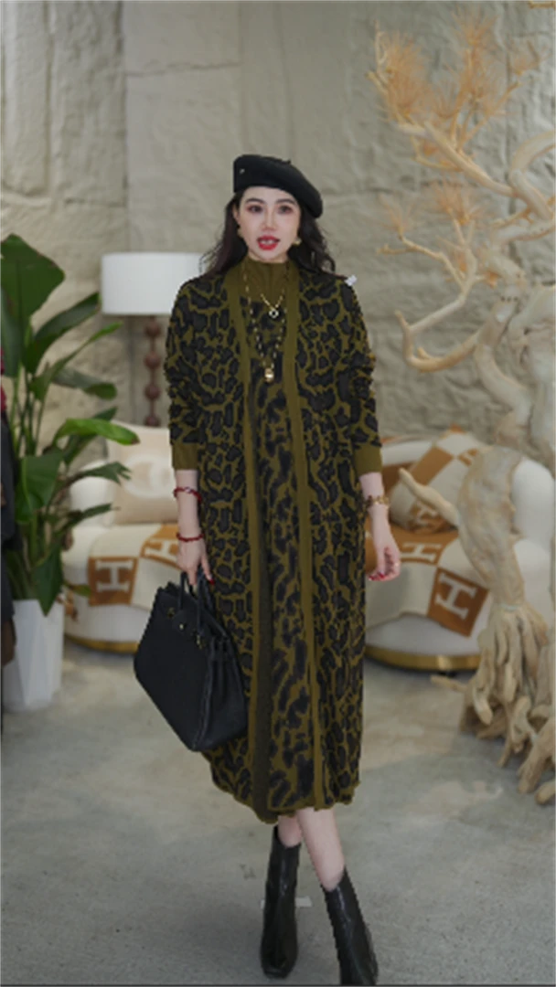 【豹纹外套】2024重磅新款秋冬季百搭时尚休闲气质女长款外套-5677#