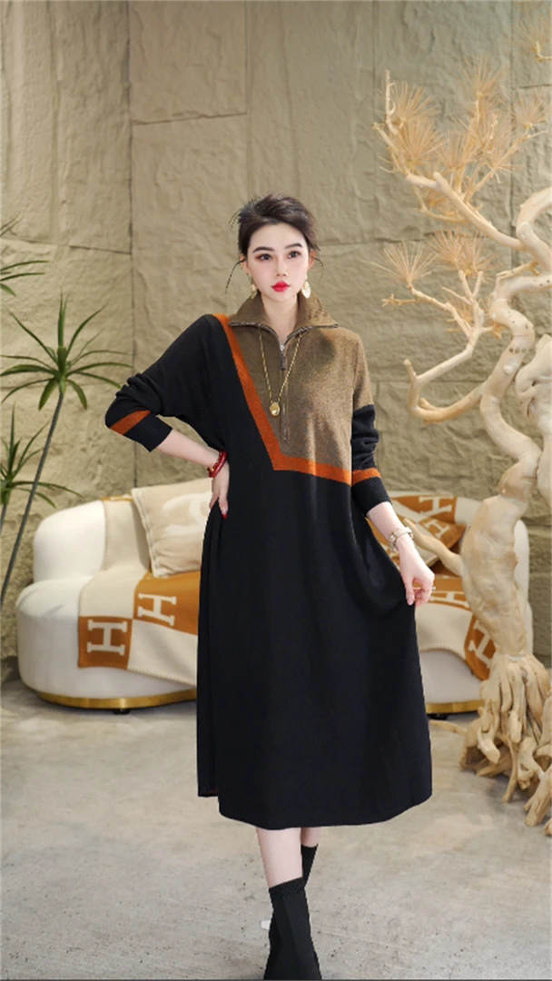 春夏新款重磅【韶华】宽松保暖秋冬百搭显瘦气质女毛衣连衣裙-1037#