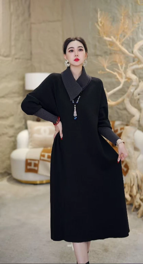 【佳人】重磅加厚百搭2024新款气质秋冬保暖羊绒女毛衣连衣裙-2033#