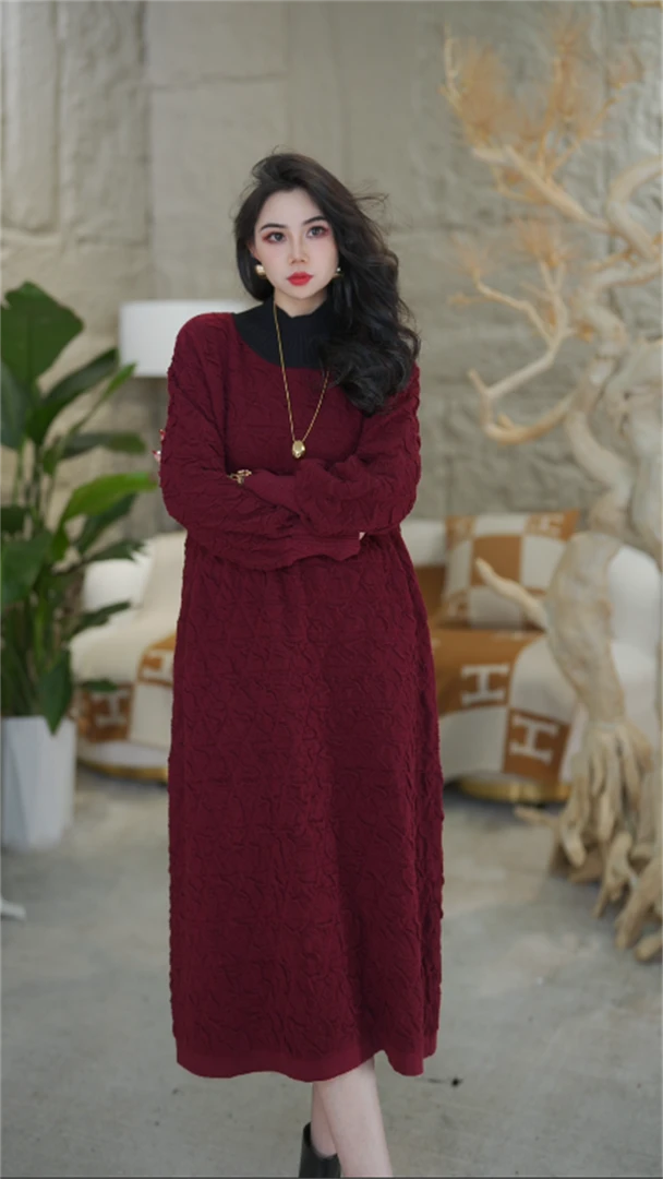 【华美之章】秋冬季气质显瘦百搭宽松保暖长袖大码毛衣连衣裙-5105#