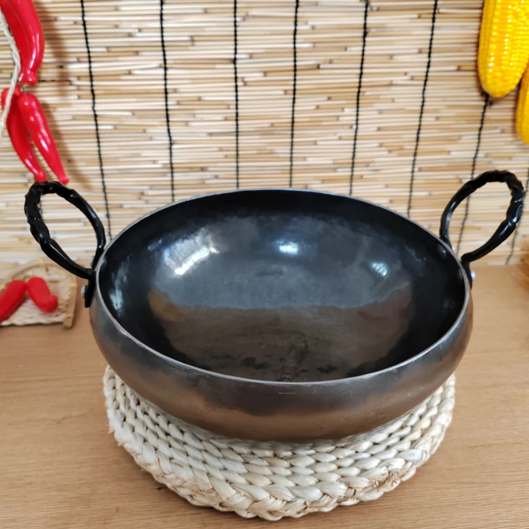 章丘纯手工双耳大肚锅元宝锅无涂层不粘锅家用大容量炒菜锅老铁锅