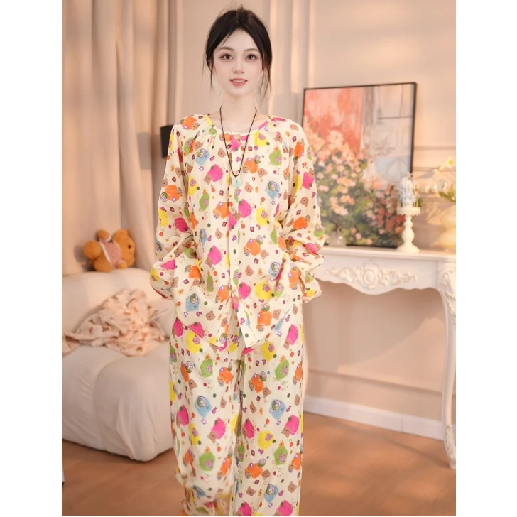 【彩色小熊】婷睡衣女套装气质夏季宽松甜美大码碎花时尚休闲