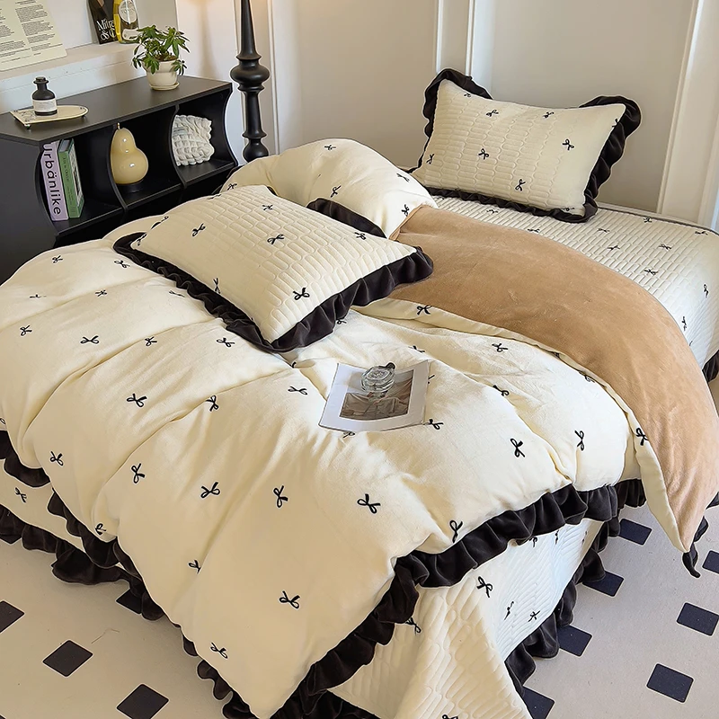 牛奶绒保暖夹棉床盖四件套