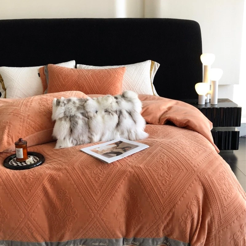 轻奢加厚提花牛奶绒四件套秋冬床品被套枕套床单保暖欧雯