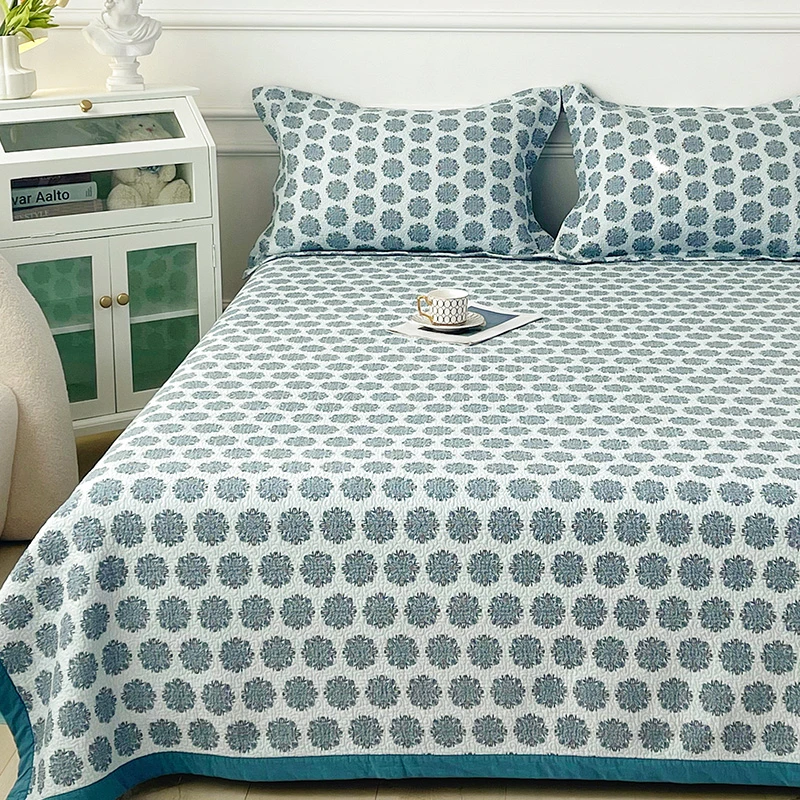 A类双层沙纯棉面料时尚印花新疆棉花夹层绗缝床盖韩式双面SX