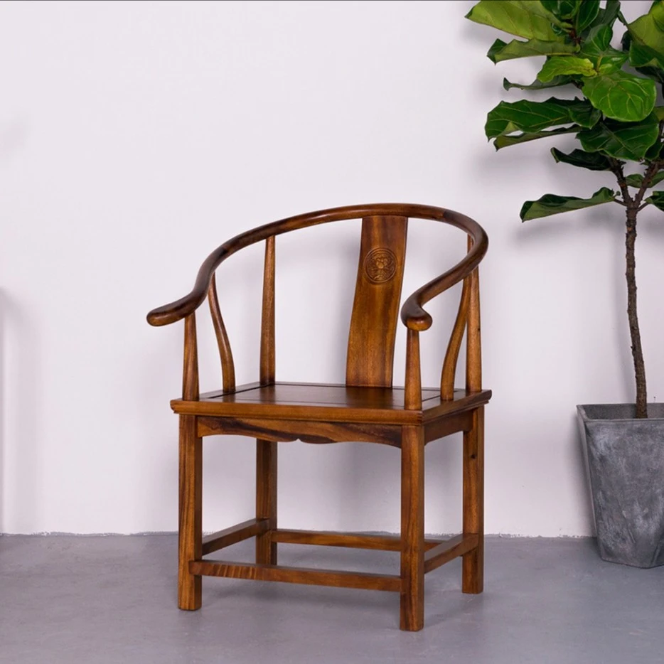 实木椅胡桃木奥坎圈椅新中式茶椅简约书椅禅意茶桌椅古典办公单人