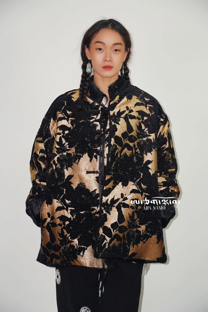 AJ-NAMO原创设计款黑金牡丹对襟款外套
