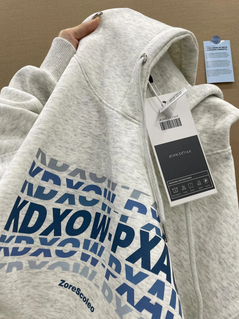 美式潮牌灰色连帽卫衣女秋冬学生百搭宽松情侣装上衣加绒加厚外套