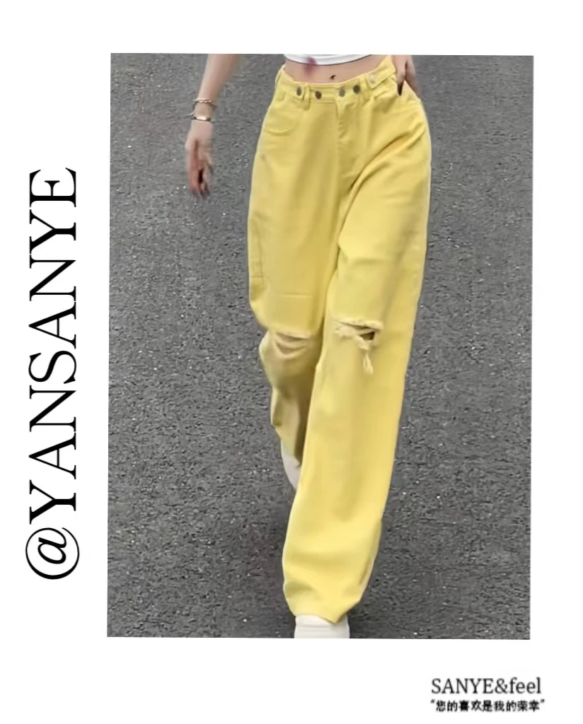 大妍力推【潮流破洞牛仔】62327夏季新款休闲磨破洞牛仔阔腿裤QS