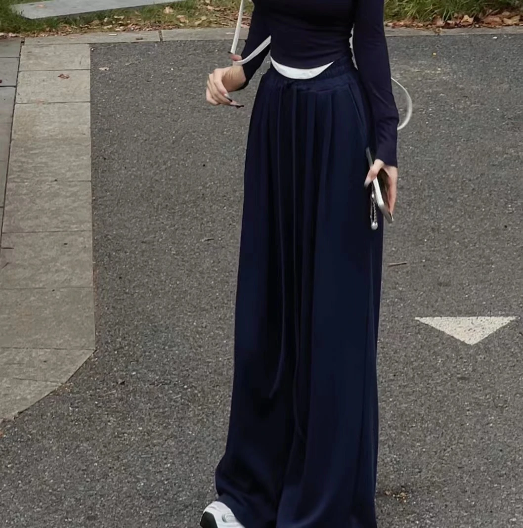 大妍力推【慵懒时光】62364秋季新款绑带腰显高显瘦休闲阔腿裤QS