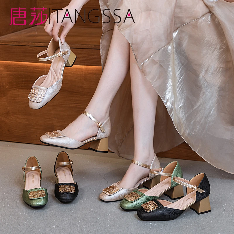 TANGSSA/唐莎时尚夏季凉鞋国风方扣时尚女鞋玛丽珍粗跟6016-17