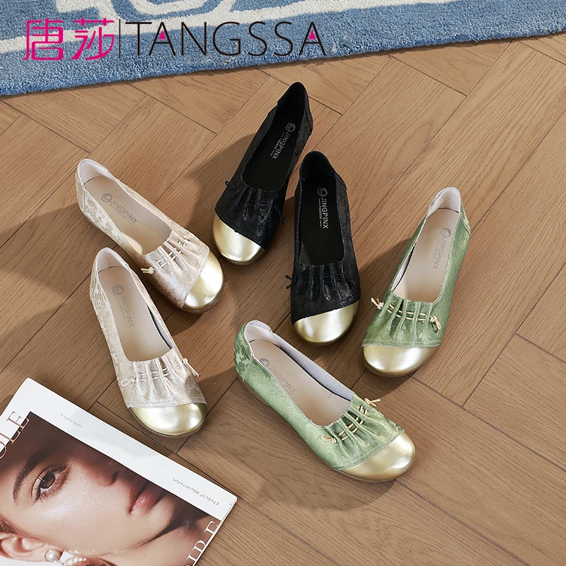 TANGSSA/唐莎国风平底低跟时尚单鞋休闲舒适真皮汉服鞋百搭-6027