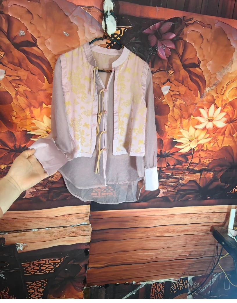 马夹中国风新中式对襟时尚休闲日常两件套长袖上衣