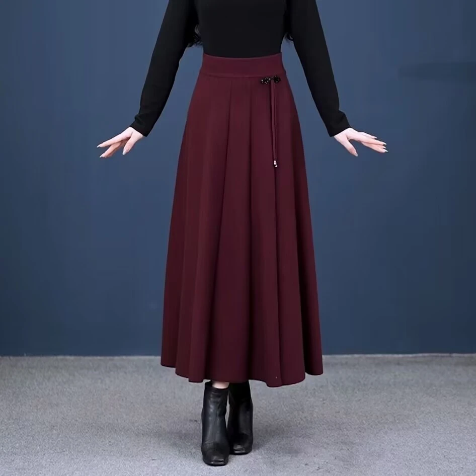 气质半身裙女秋冬季2025新款高腰中长款a字裙显瘦伞裙子