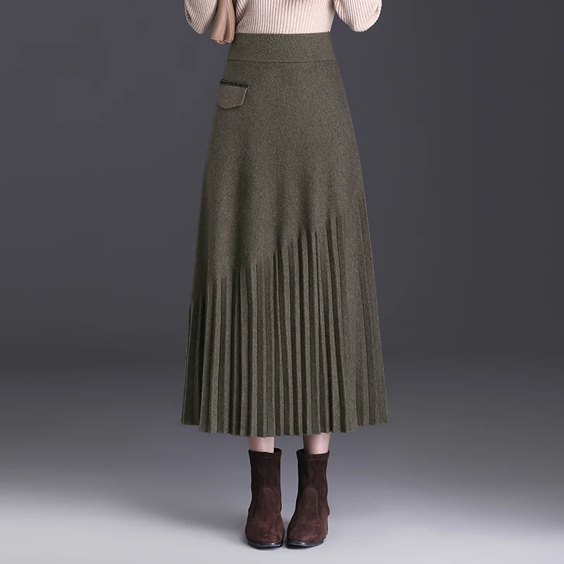 百褶女秋冬2025新款高腰显瘦a字裙半身裙中长裙冬裙子