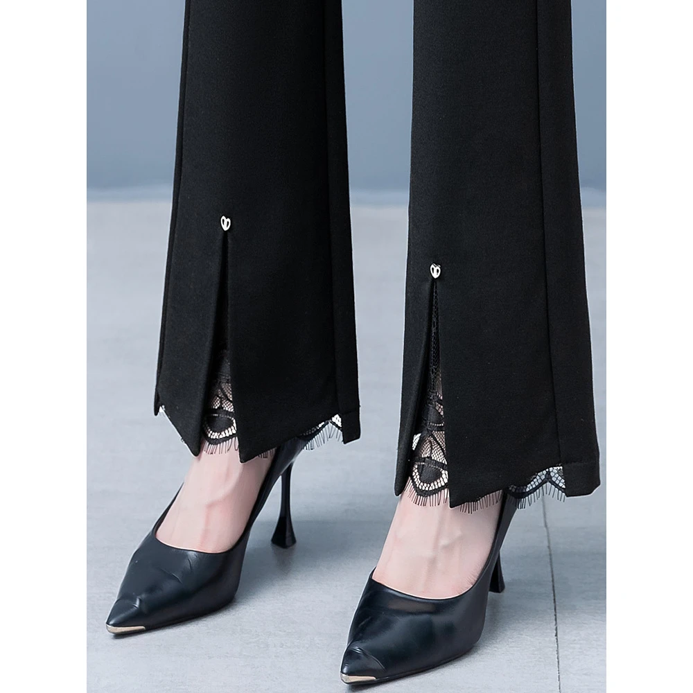 高腰显瘦开叉微喇直筒西装裤女士2025新款小个子春季休闲喇叭女裤