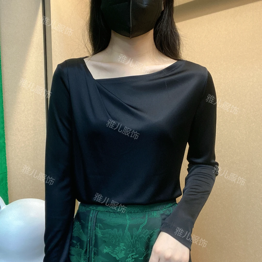 早秋款新款套头纯色不规则领短袖小衫夏季时尚通勤显瘦休闲上衣