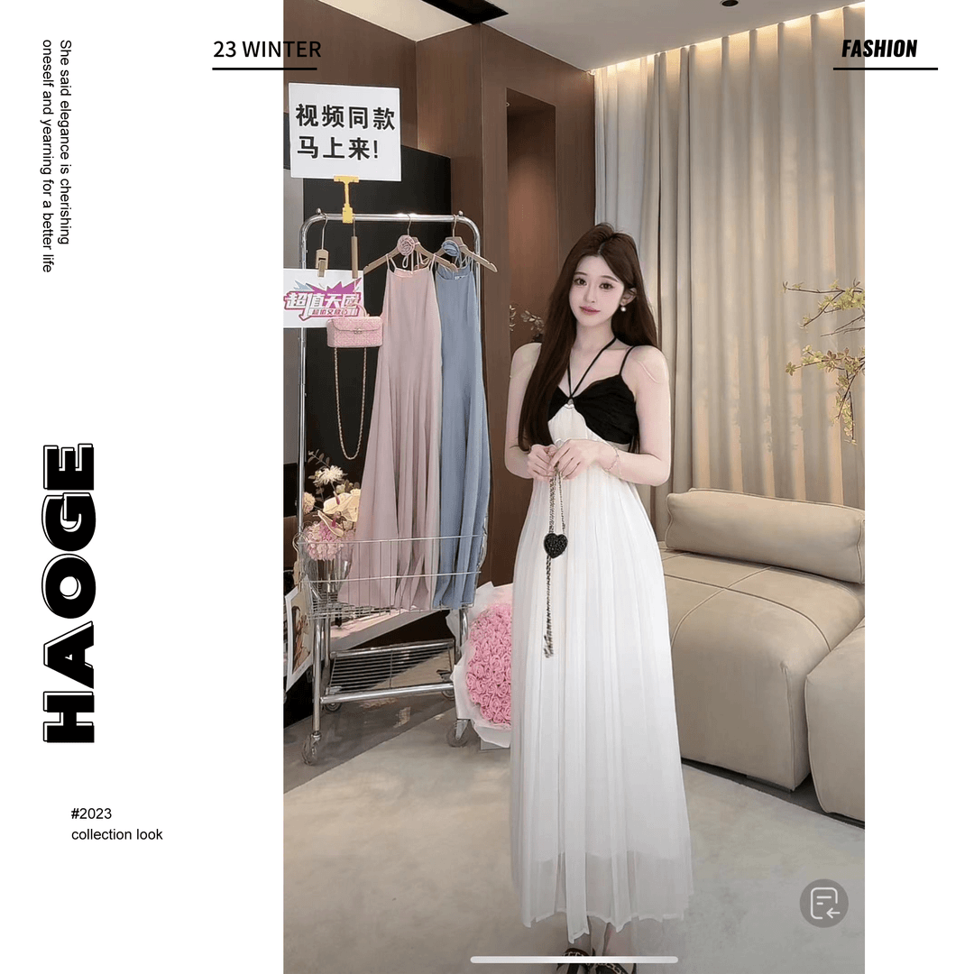 ju美美 ●双页情书X4LYQ0104A拼接无袖连衣裙女莫奈花园风