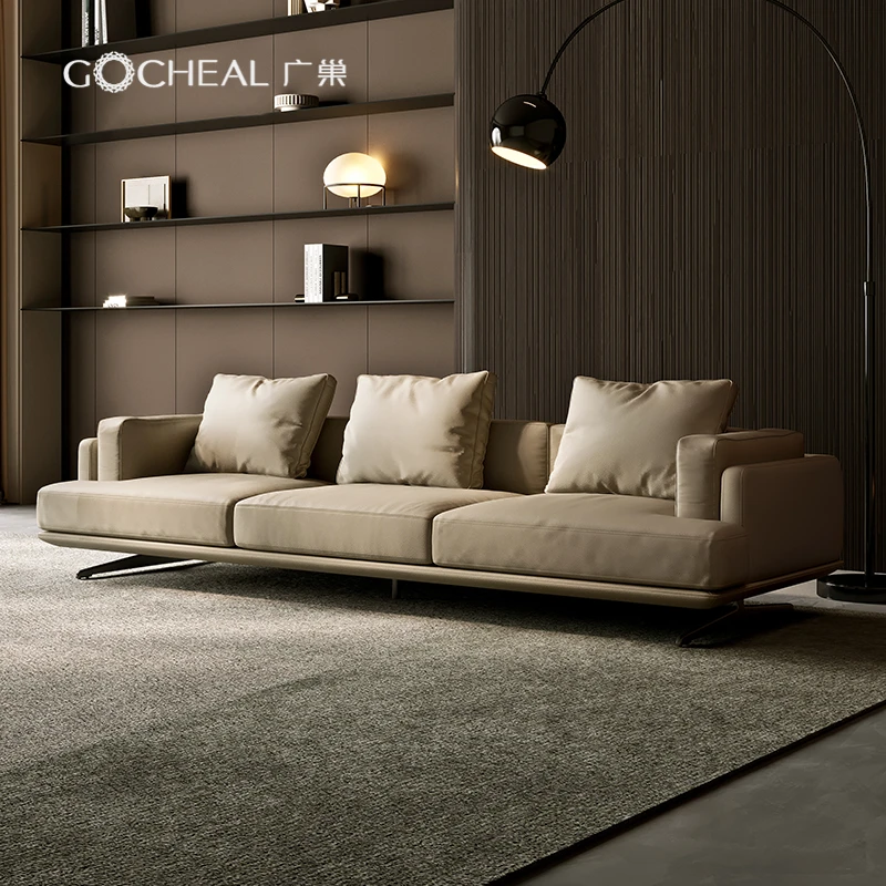 广巢 极简真皮沙发头层牛皮现代轻奢大小户型客厅直排四人位组合