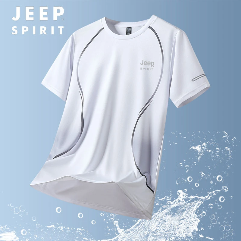 JEEPSPIRIT短袖t恤男士夏季潮流速干上衣服圆领宽松运动体恤男