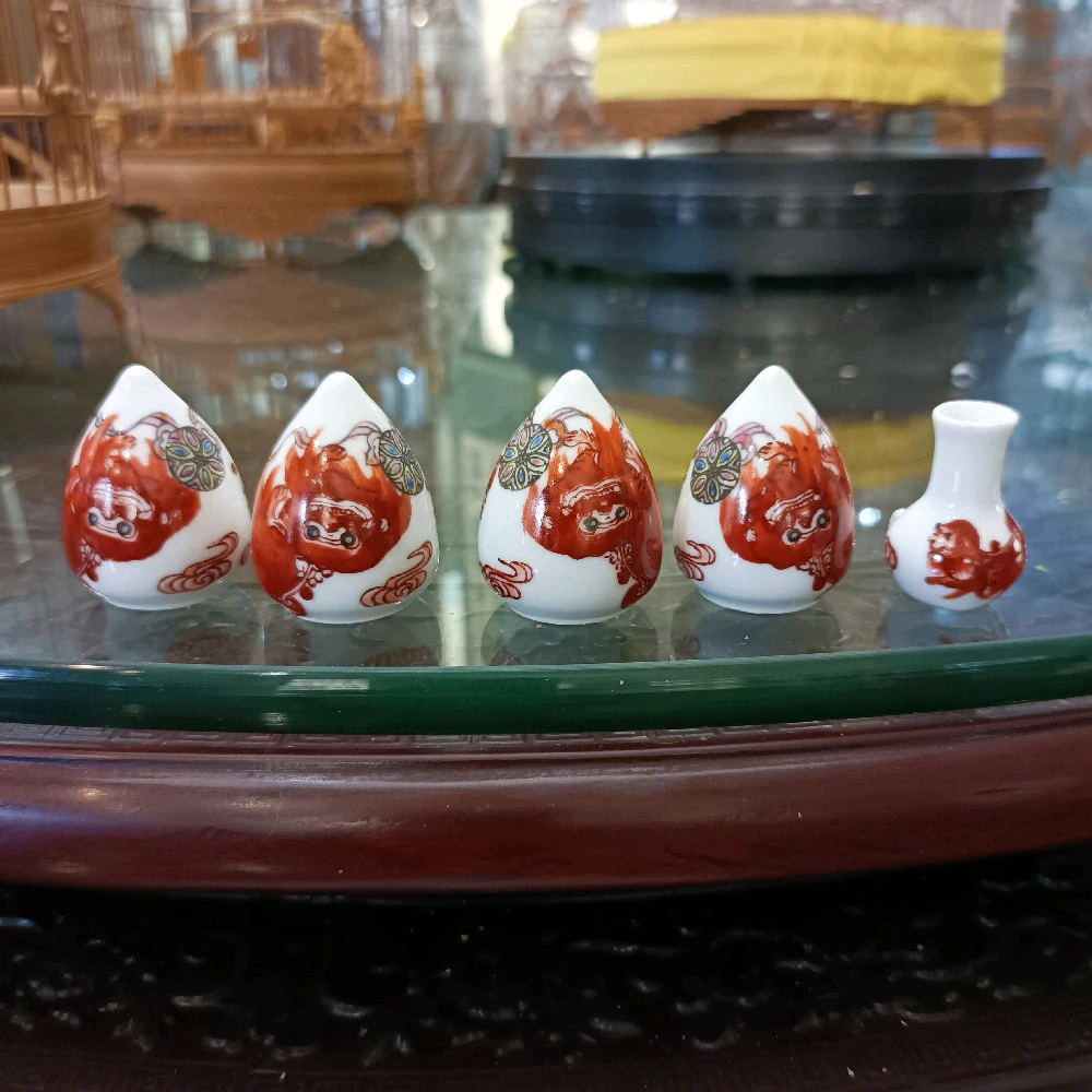 狮子戏球5件套长鸡心绣眼杯