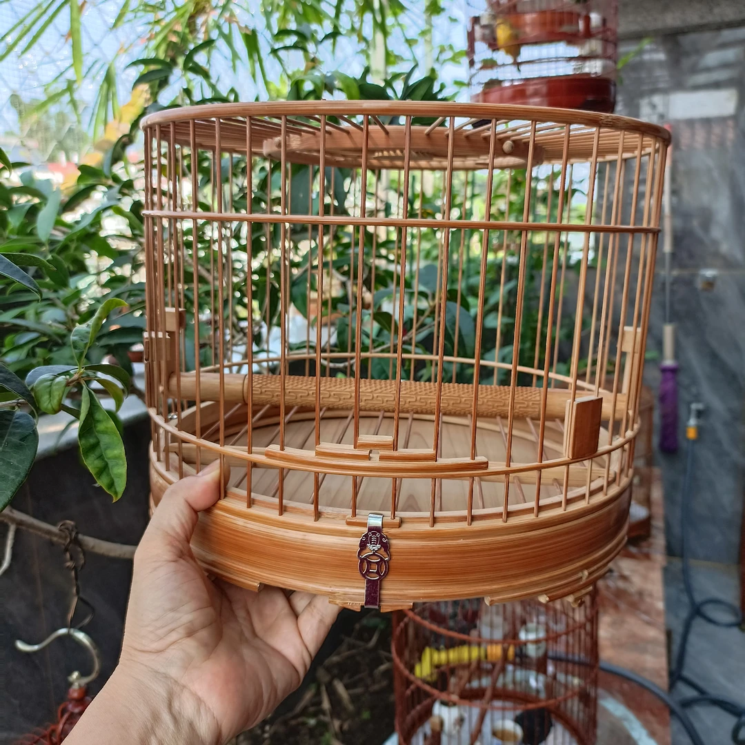 泥鳅背双线脚红蓝颏鸟笼八年老竹留青52枝直径29.5笼身净高21.3