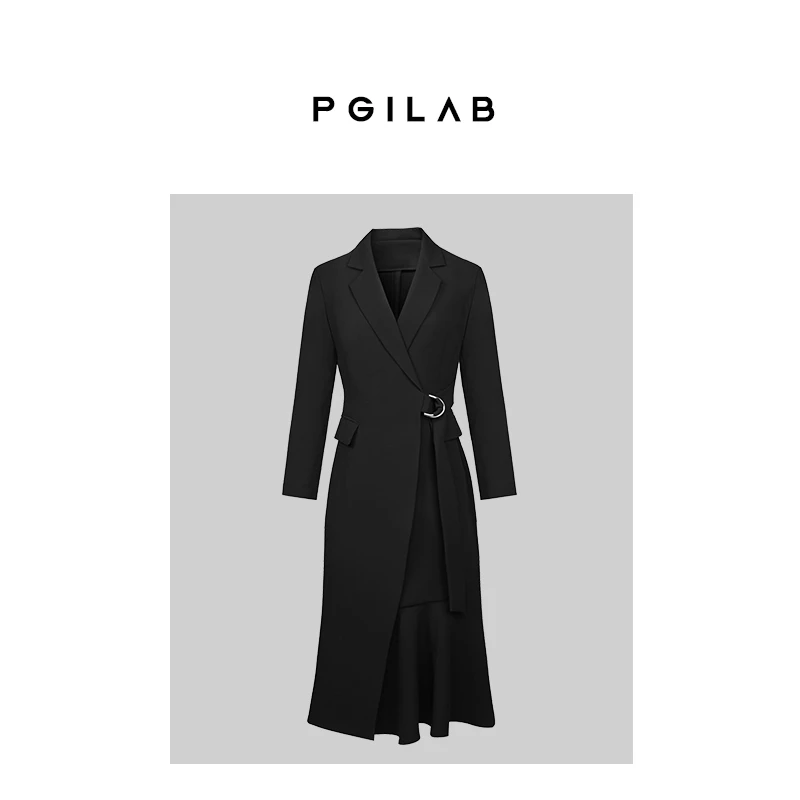 春秋名媛西装连衣裙气质通勤收腰修身黑色系带裙时尚优雅轻奢职场