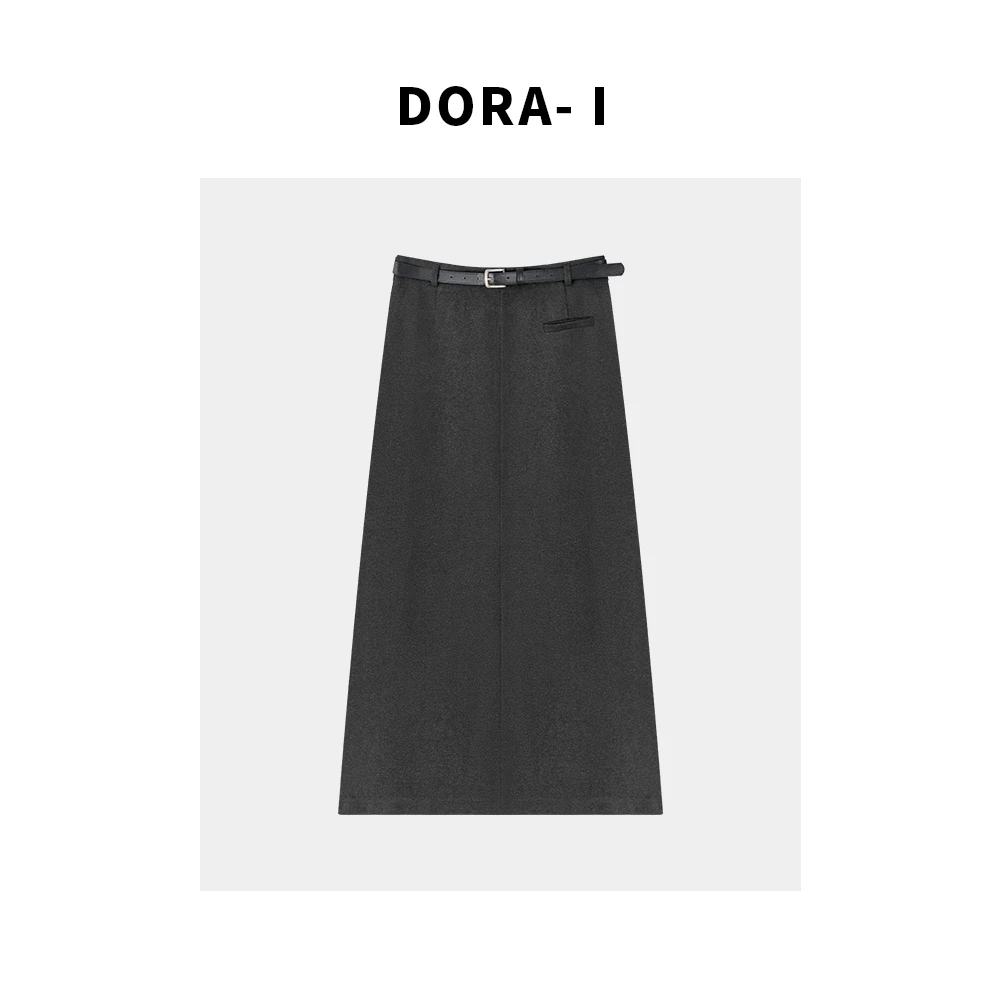 毛呢半身裙女2023秋冬高腰A字包臀裙直筒遮跨显瘦中长款半裙90837