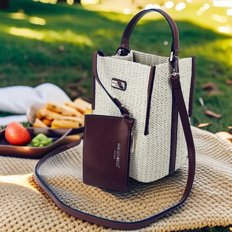 草编水桶包女2024新款休闲编织腋下包百搭气质单肩斜挎包手拎通勤