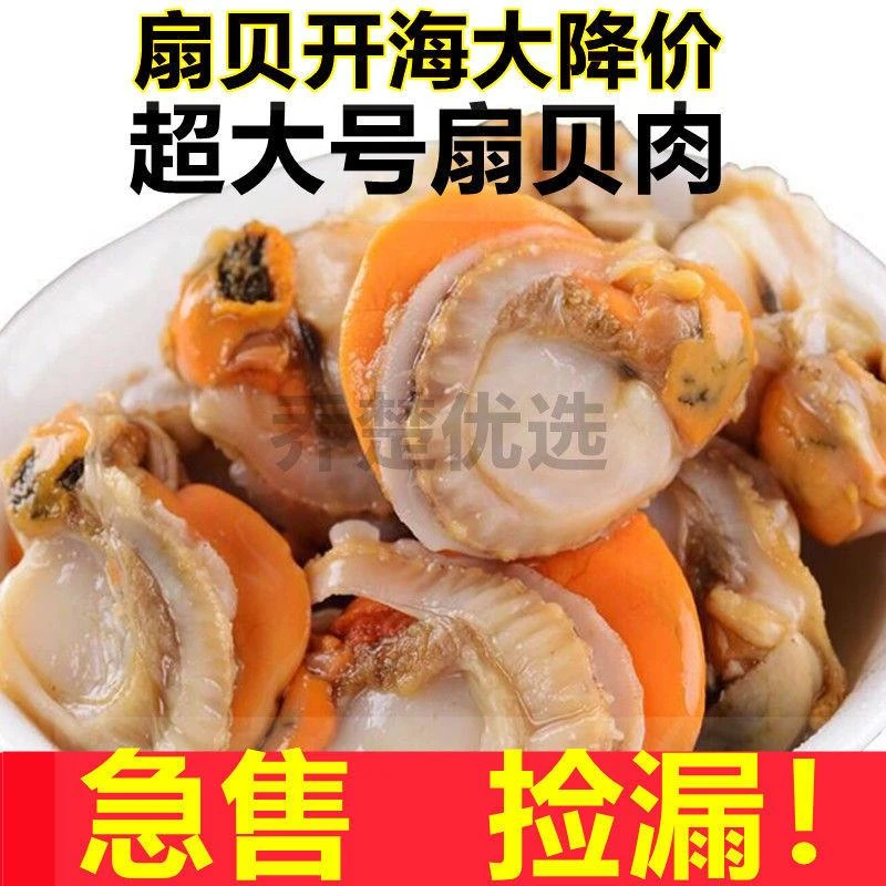 特大号扇贝肉现剥扇贝新鲜扇新鲜带黄带膏野生海捕水产整箱批发