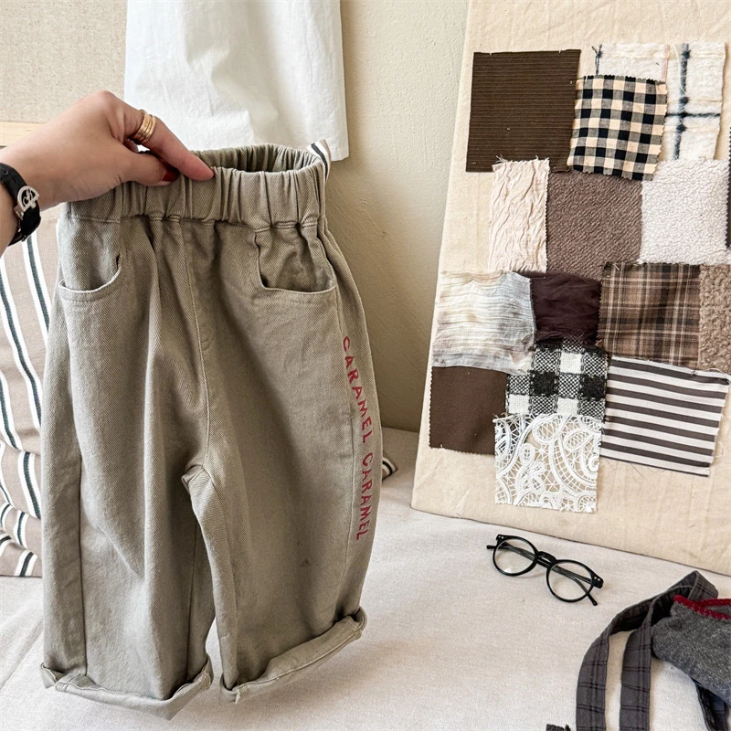 新款 儿童 休闲裤 侧面刺绣 水洗棉 舒适百搭 长裤