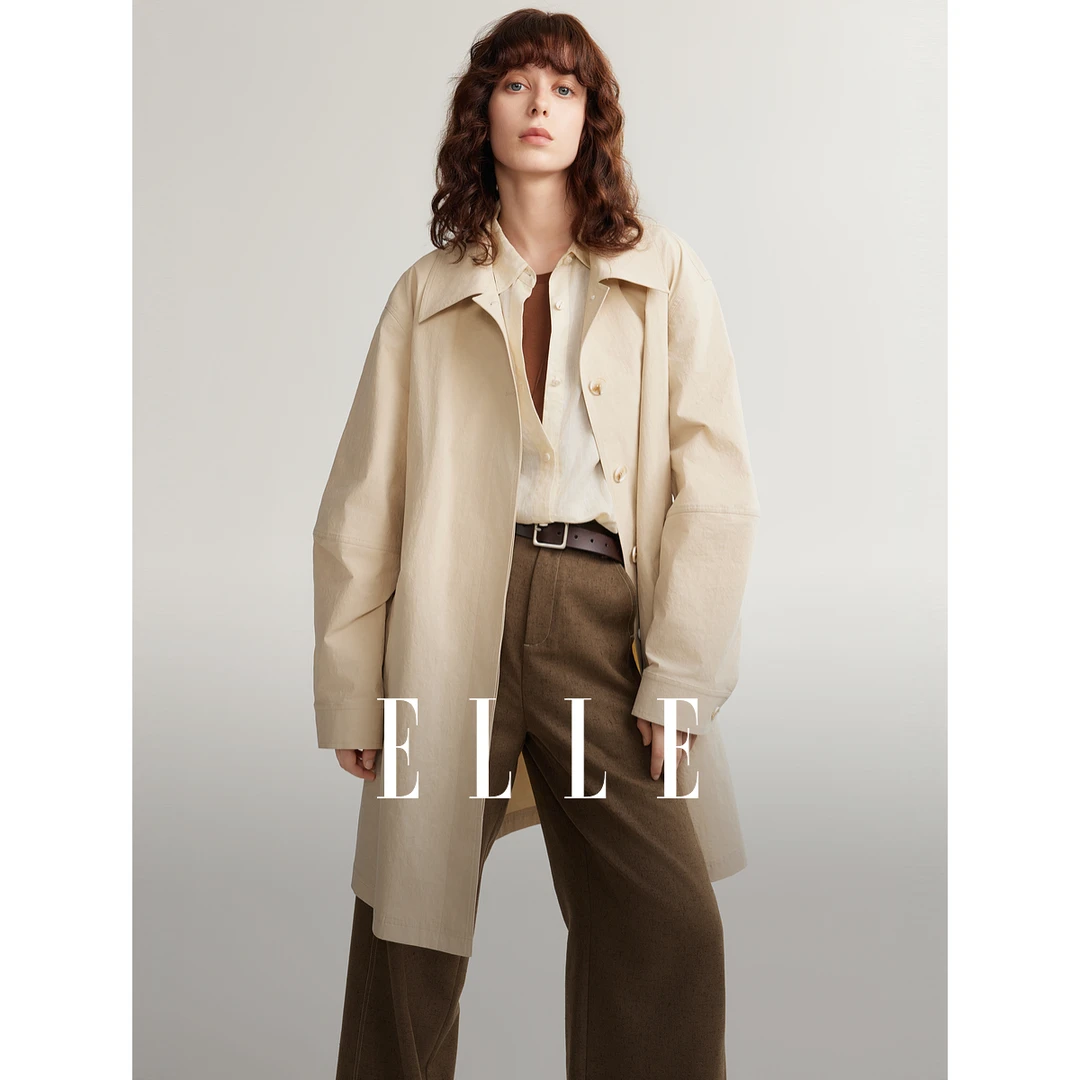 ELLE法式气质百搭风衣2025春季新款风感波粒时尚设计感ED48783
