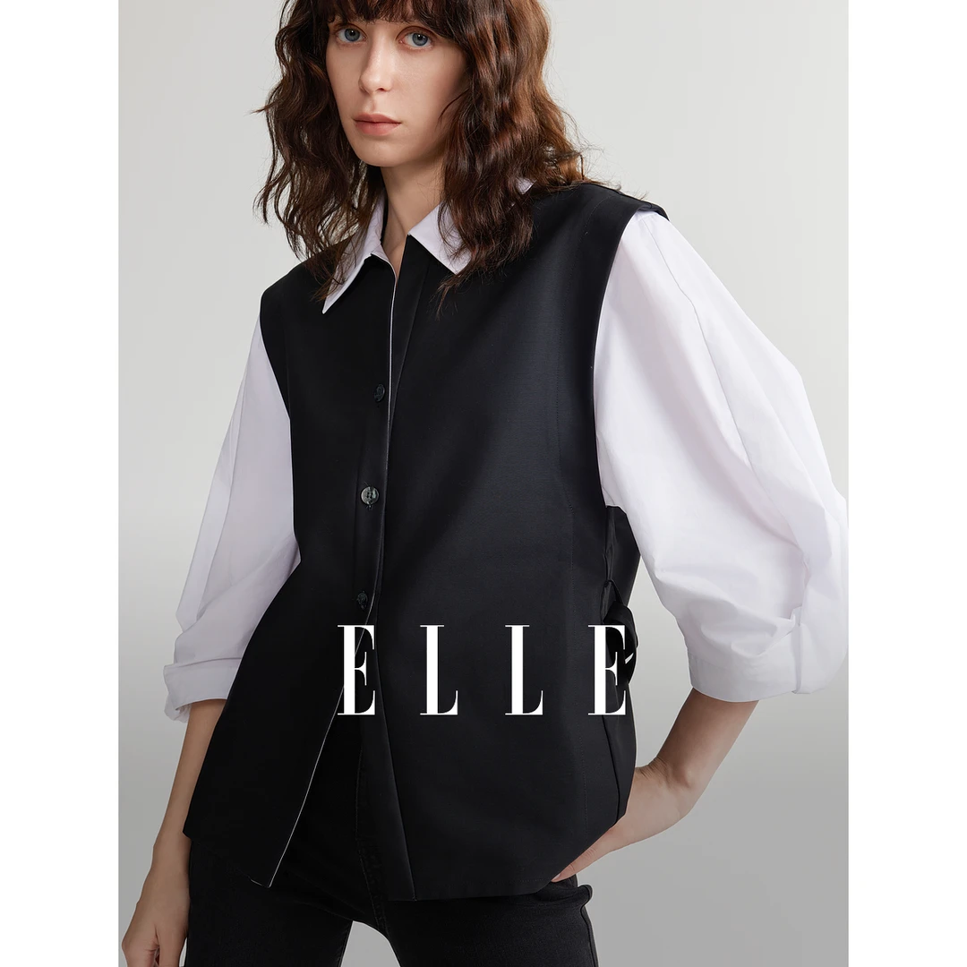 【王雪糕专属】ELLE气质假两件衬衫24秋季新款风感波粒通勤EC48946