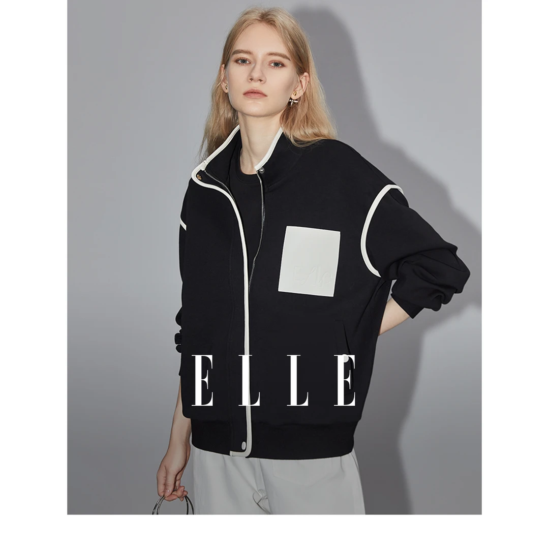 ELLE简约时尚廓形针织外套女2023秋季新款通勤风休闲上衣EF35236