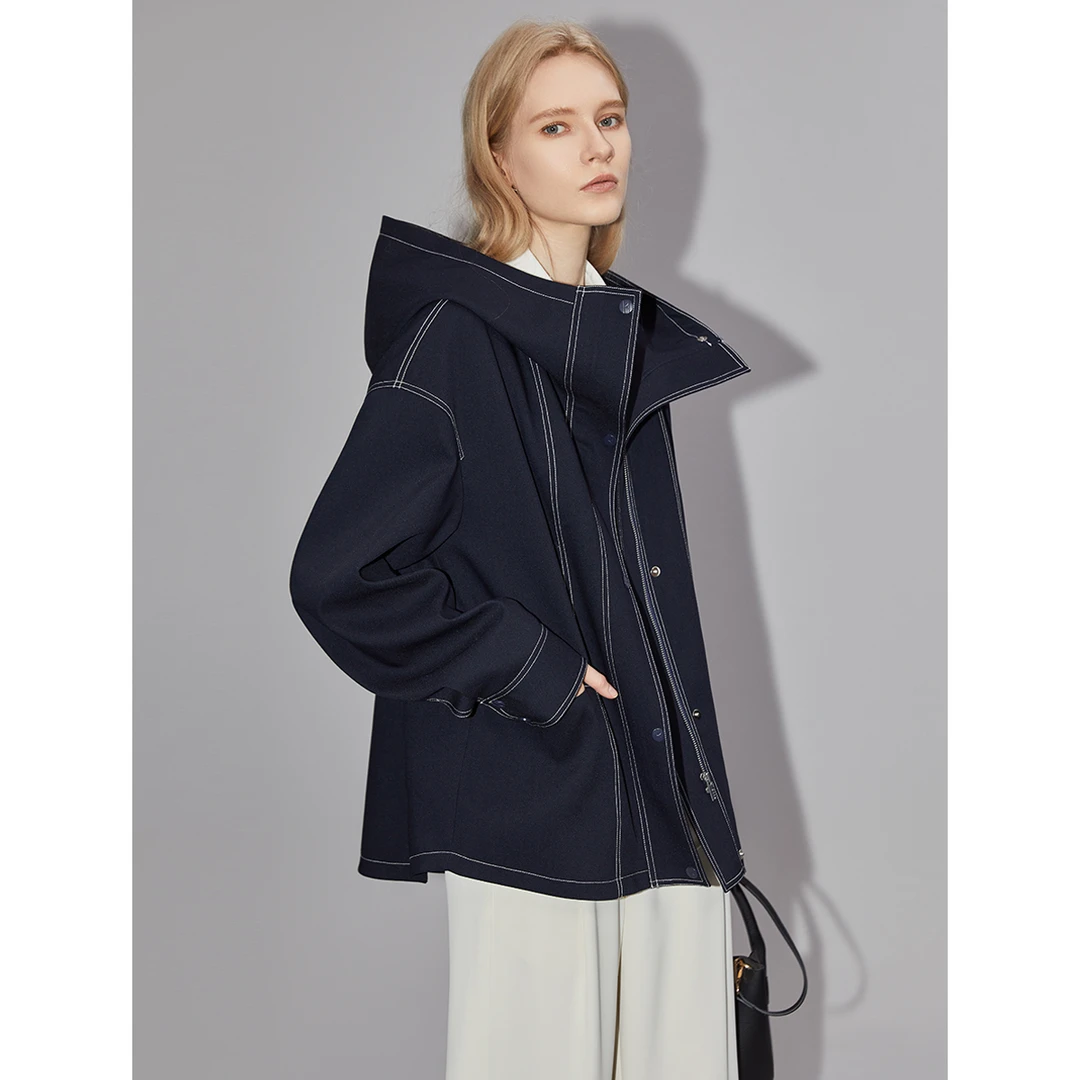 ELLE学院风高档品牌爆款风衣外套女2025春季新款连帽上衣-EF35250