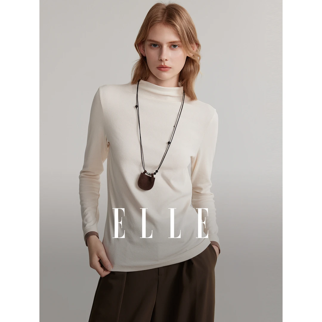 【王雪糕专属】ELLE半高领修身T恤24冬新显瘦内搭打底衫ET40365