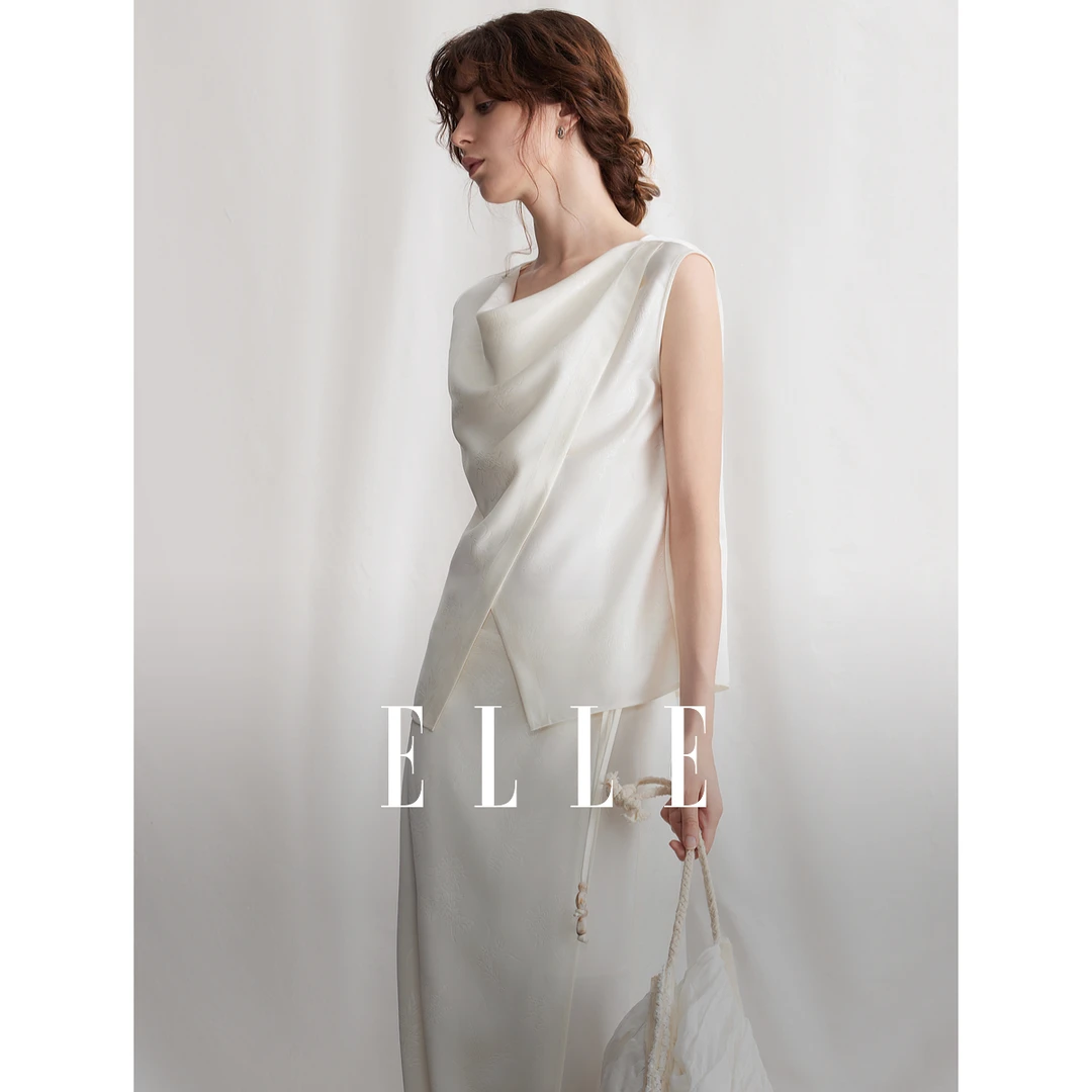 【王雪糕专属】ELLE新中式轻国风荡领衬衫24夏新款显瘦小衫EM48533