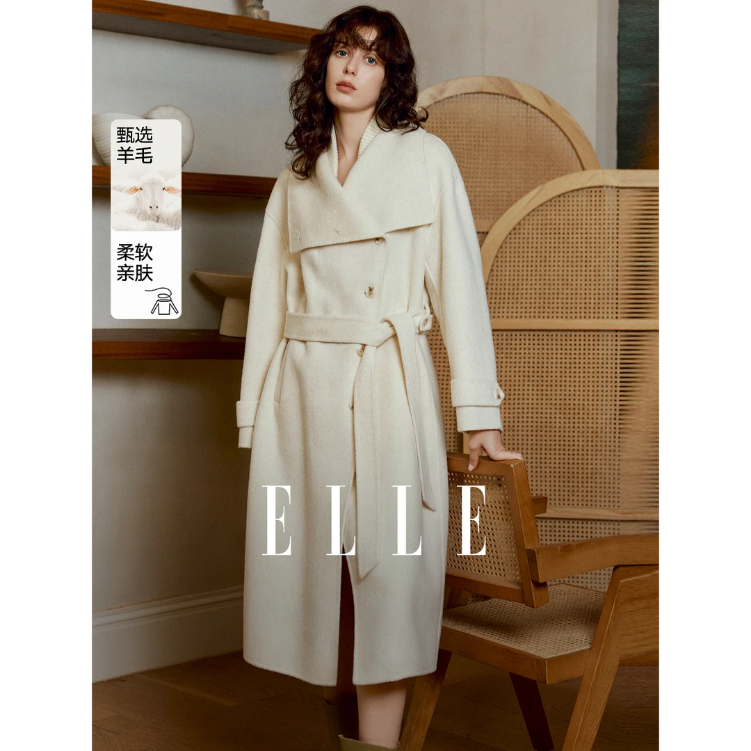 【王雪糕专属】ELLE法式优雅高级设计双面呢大衣新款雅丹风EN49417