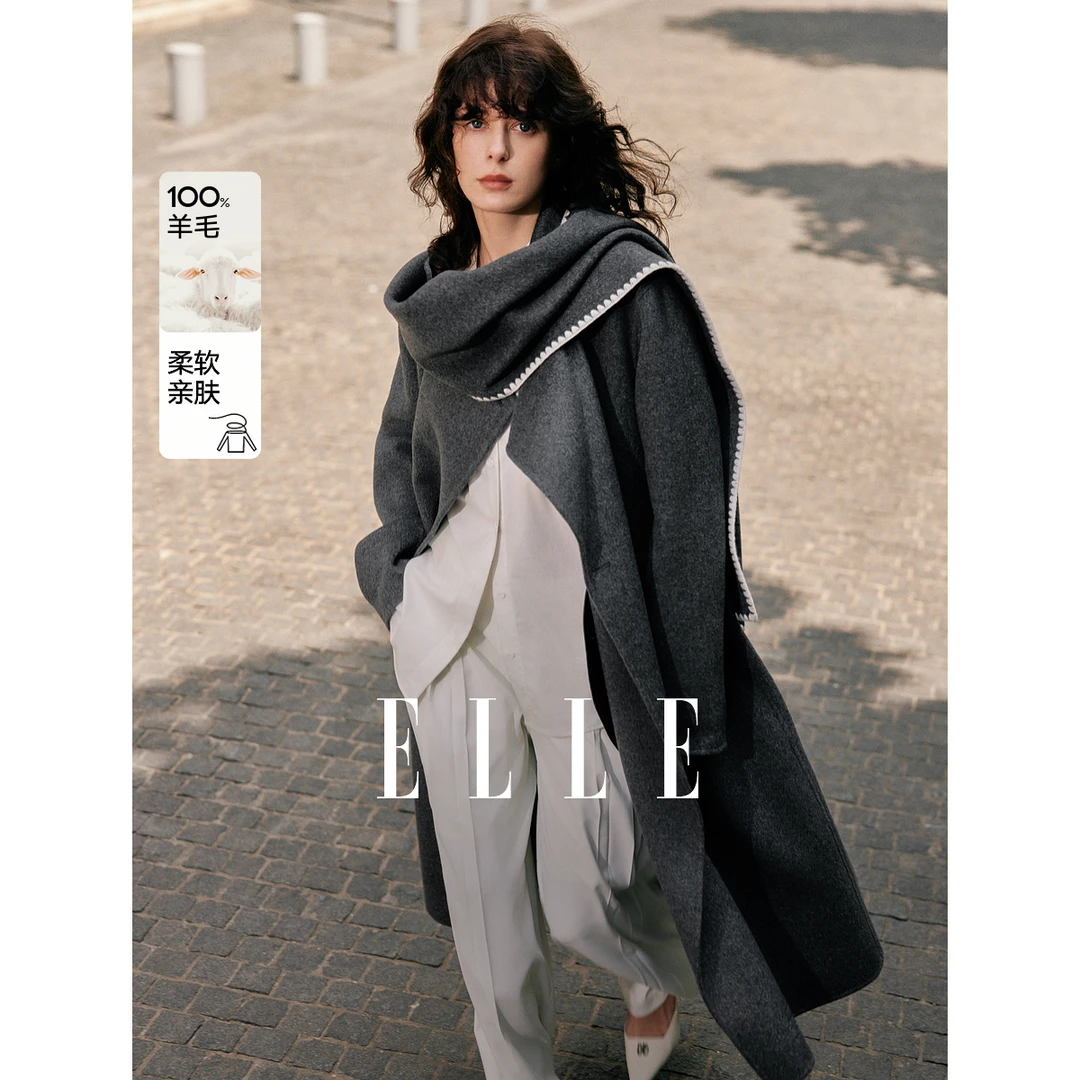 【赵老板专属】ELLE100%绵羊毛百搭毛呢外套24冬季雅丹风EN49664