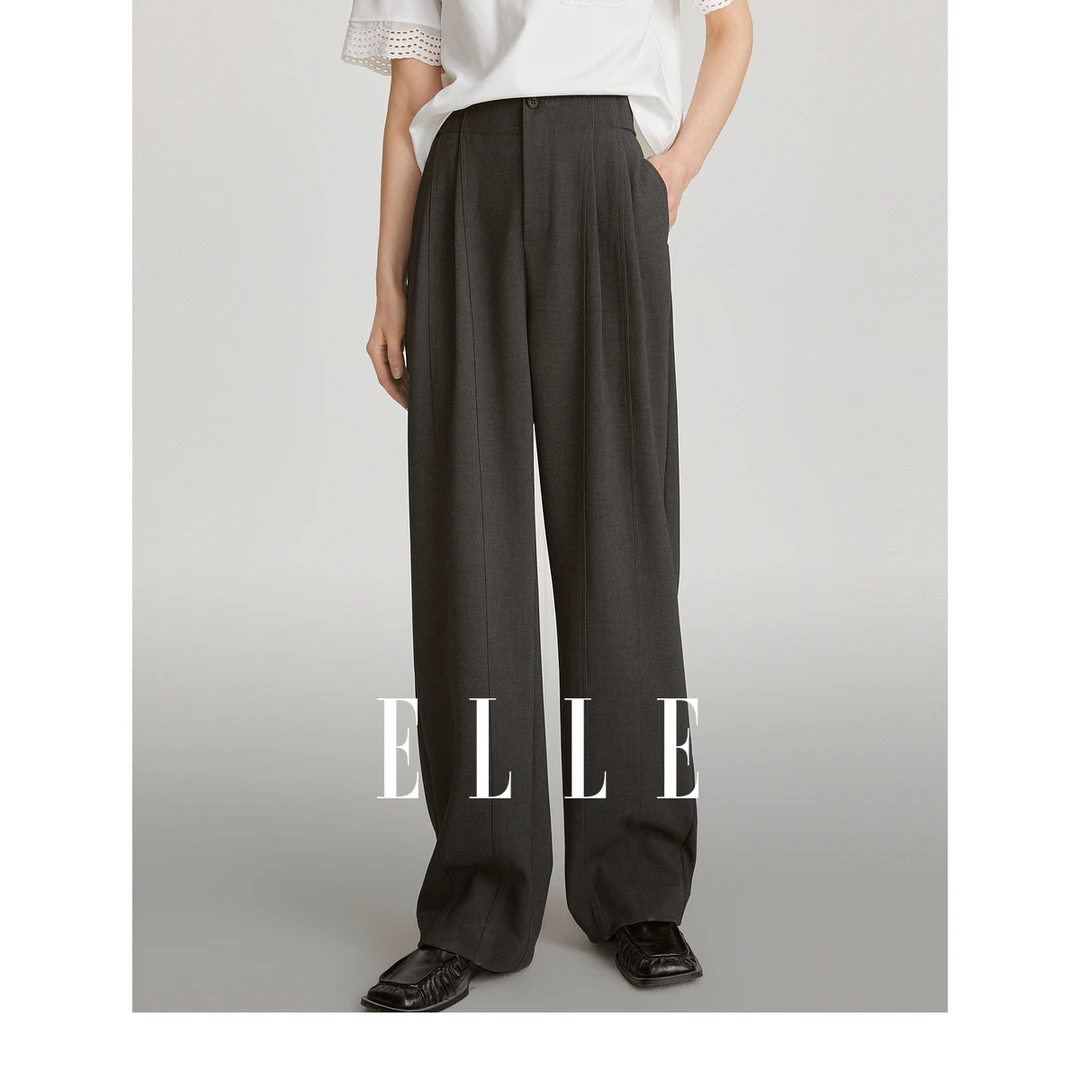 【王雪糕专属】ELLE休闲直筒裤阔腿休闲裤春款显瘦裤子-EK47407
