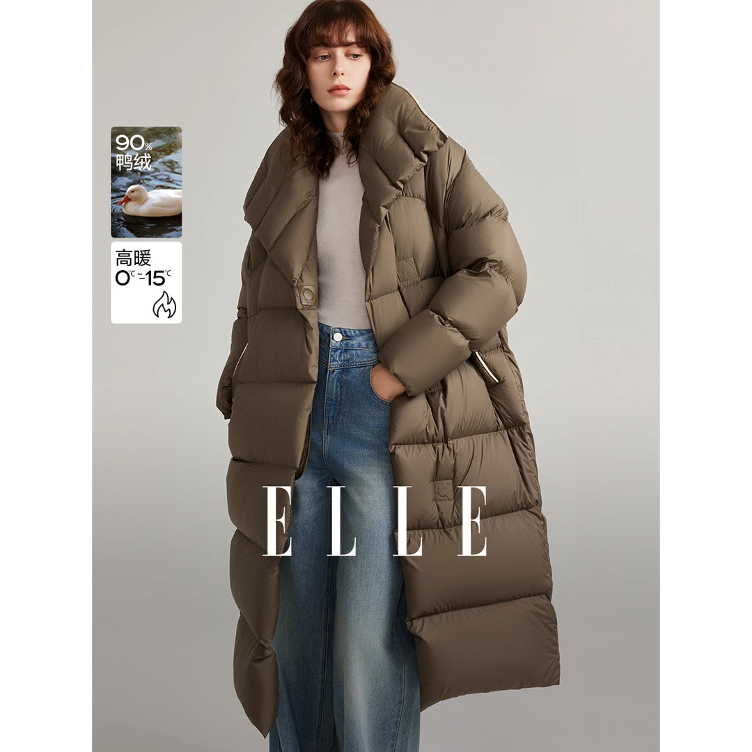 【王雪糕专属】ELLE简约保暖羽绒服2024冬季新款雅丹风时尚EY48907