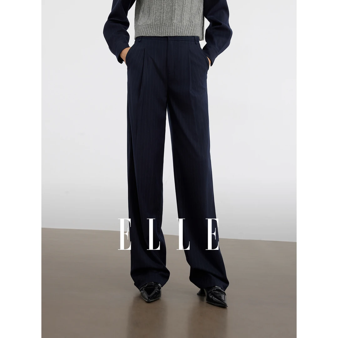 【赵老板专属】ELLE显瘦高腰休闲裤24冬新款雅丹风拖地垂感EK49834