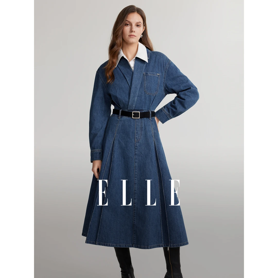 ELLE收腰设计感女装连衣裙2025春季新款尤莱特显瘦气质EL49672