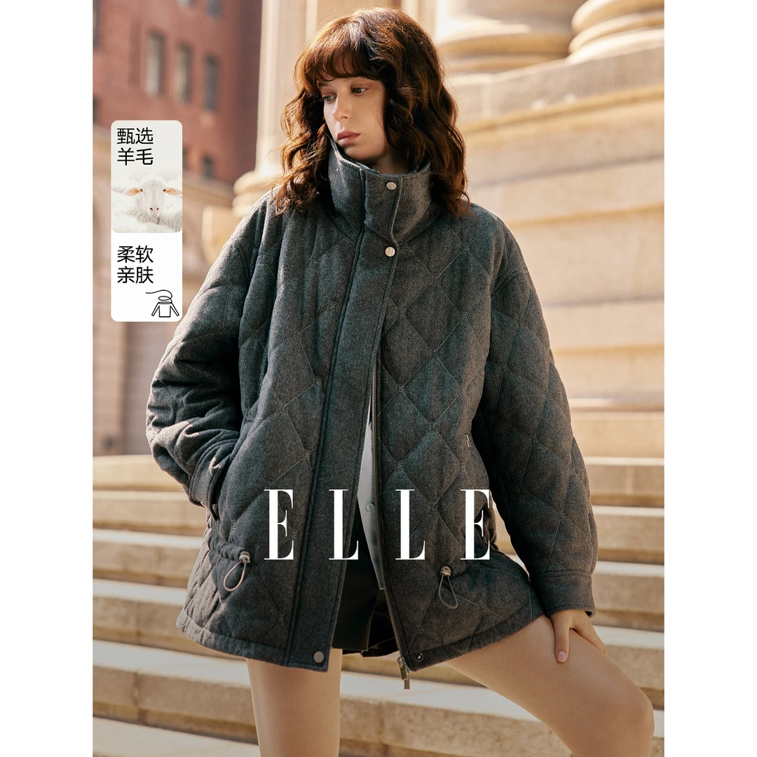 【王雪糕专属】ELLE立领气质棉衣外套2024冬季新款雅丹风EF49799