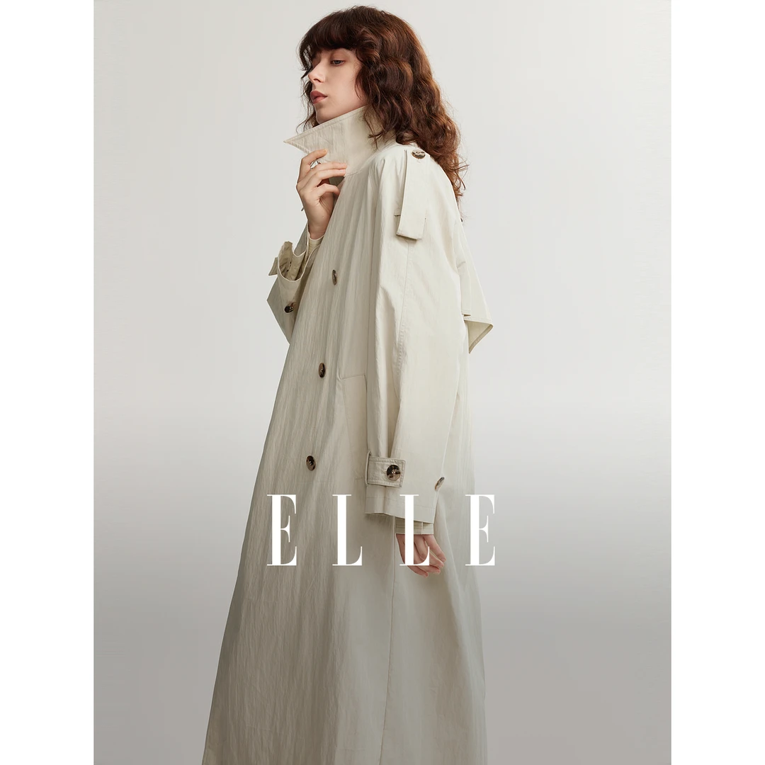 ELLE气质简约百搭中长款风衣2025春季新款风感波粒时尚ED48788
