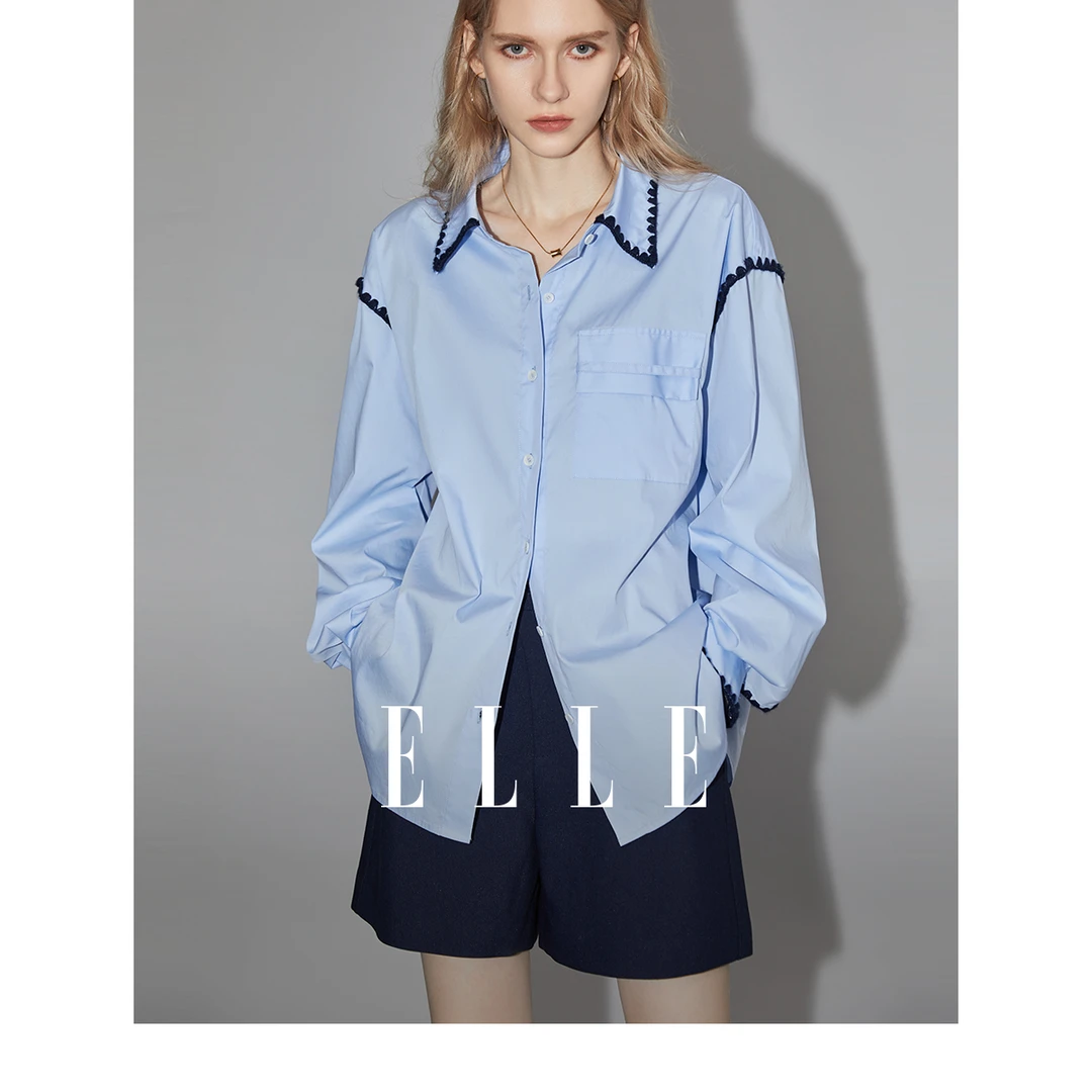 ELLE【王雪糕专属】ELLE法式衬衫秋季新款衬衣设计感上衣EC35240