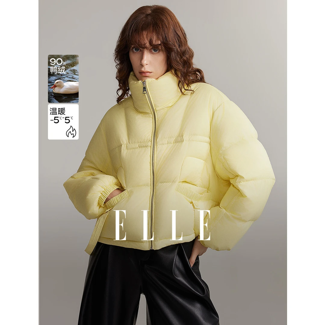 【赵老板专属】ELLE时尚立领羽绒服2024冬季新款雅丹风EY49616