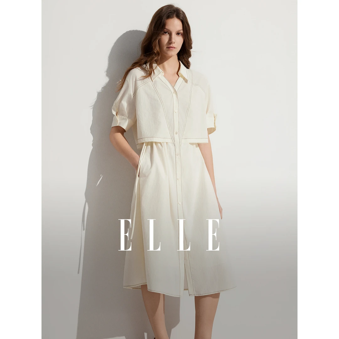 【赵老板专属】ELLE法式线条感假两件衬衫式连衣裙24夏新款EL48506