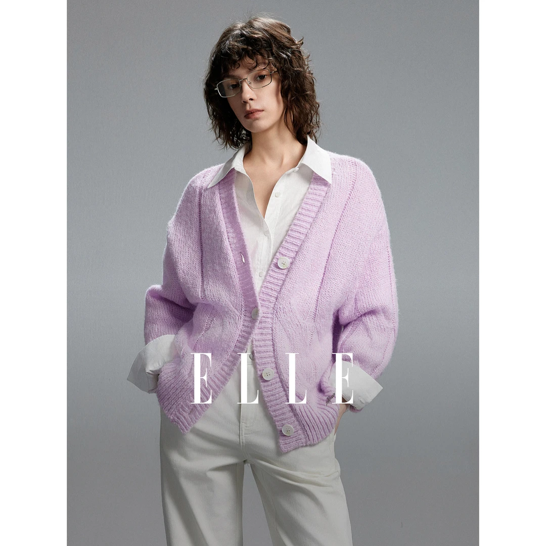 【赵老板专属】ELLE慵懒风毛衣针织衫24春款风感波粒开衫EZ47294
