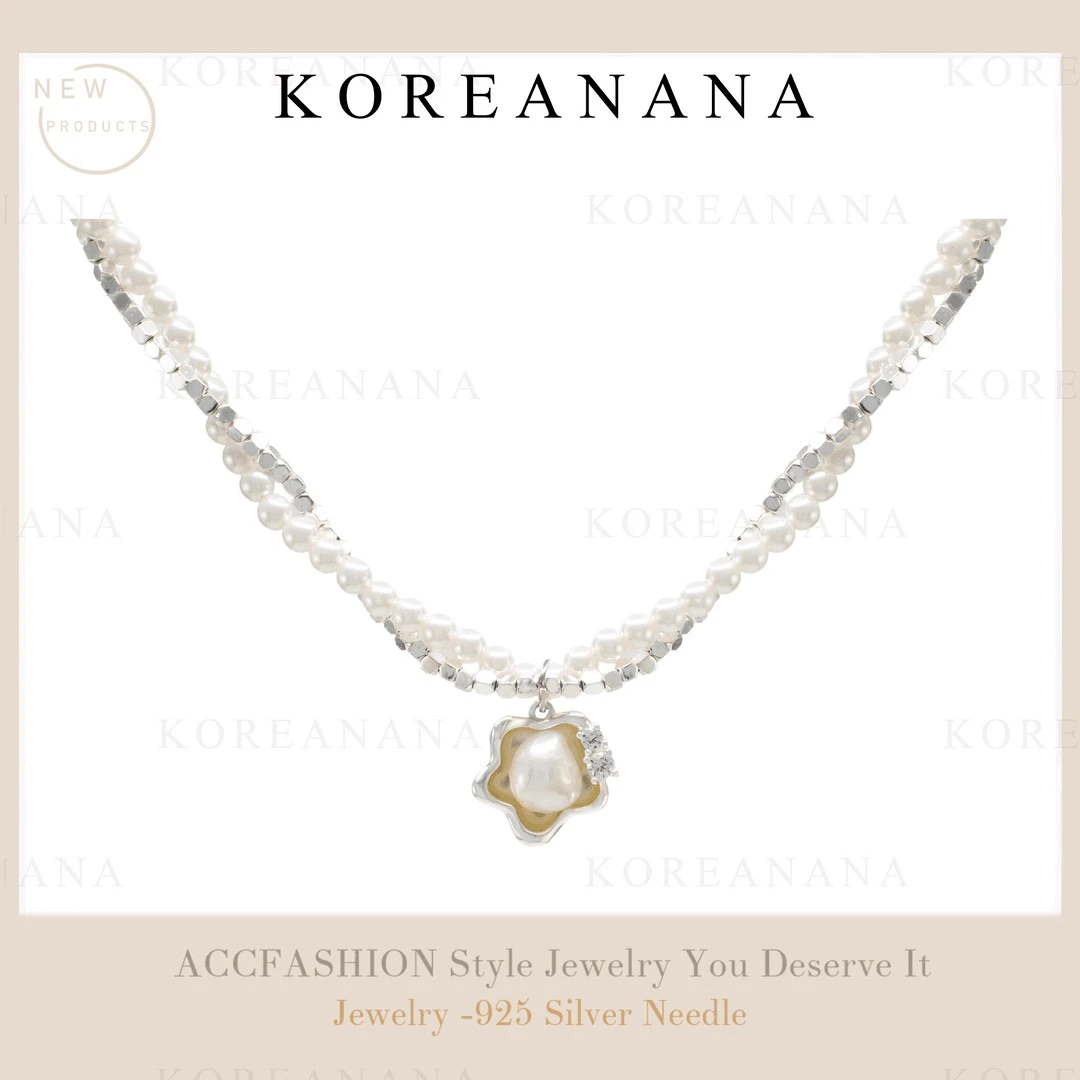 铜合金仿珍珠项链 镀K金 减龄！轻奢小众设计双层碎银珠珠项链E055